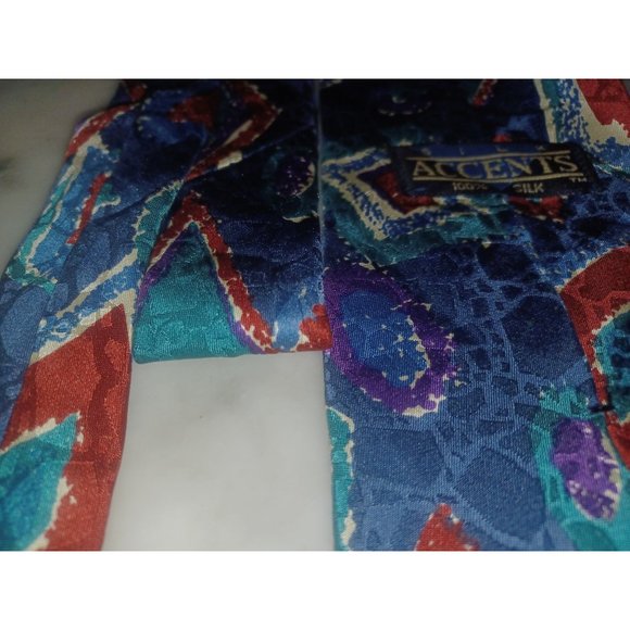Silk Accents Men's Tie Geometric Design Blue Red Green Purple - Picture 3 of 4